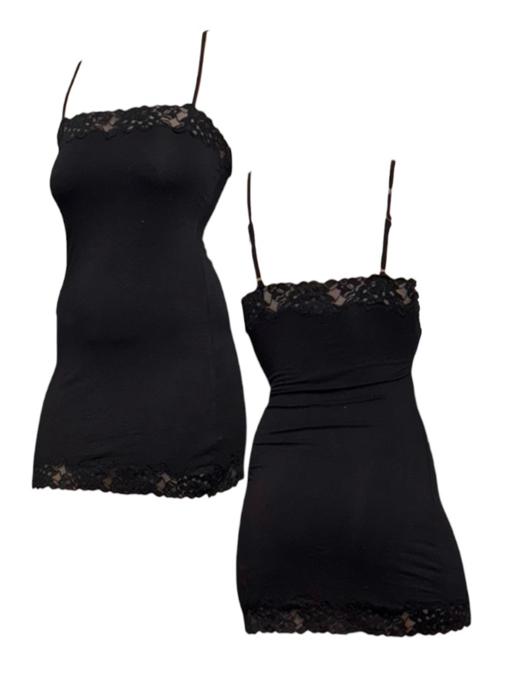 Black Lace-Trim Cami Slip Dress